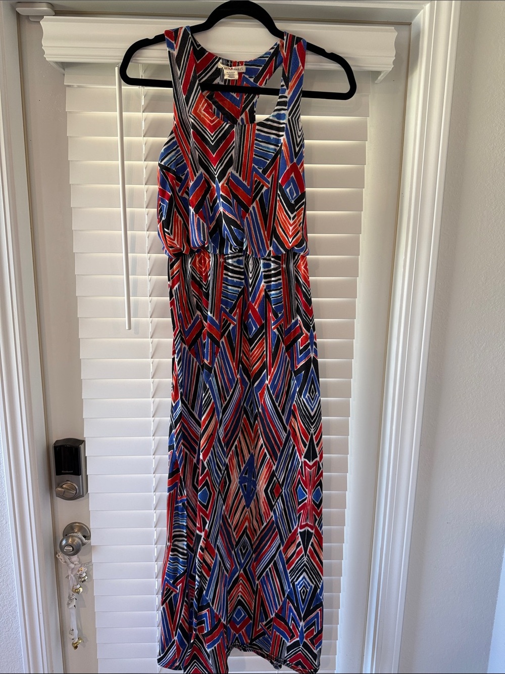 Derek Heart Sleeveless Geometric Maxi Dress - Red, Blue, Black